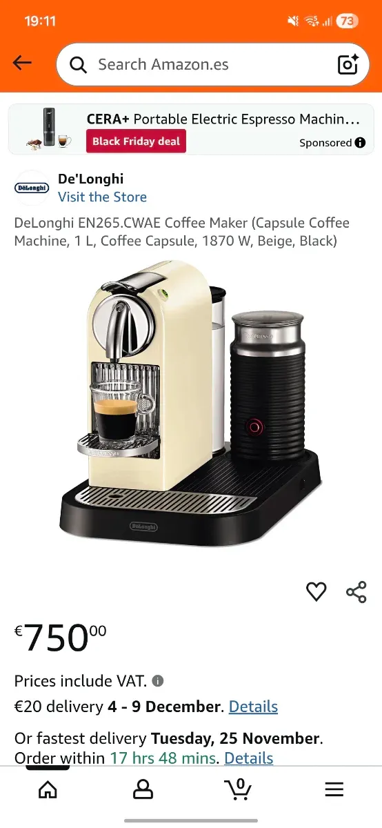 Cafetera Nespresso DeLonghi EN 265