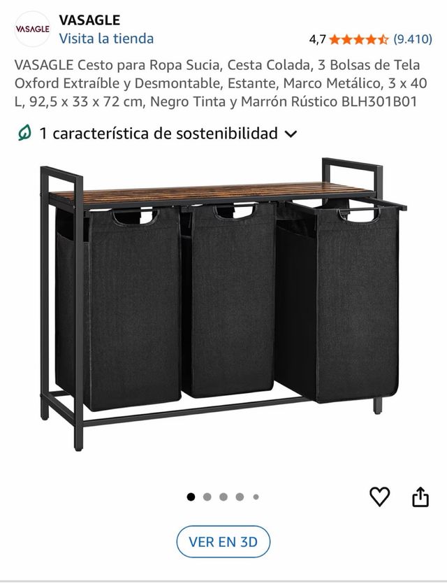 Cesto Ropa Sucia VASAGLE 3 Bolsas