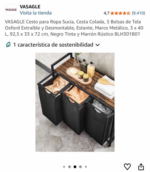 Cesto Ropa Sucia VASAGLE 3 Bolsas