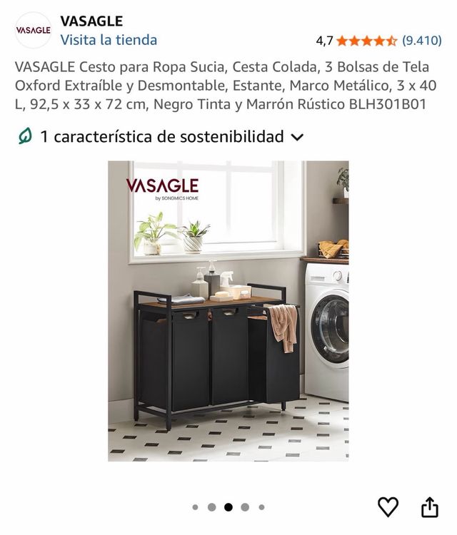 Cesto Ropa Sucia VASAGLE 3 Bolsas