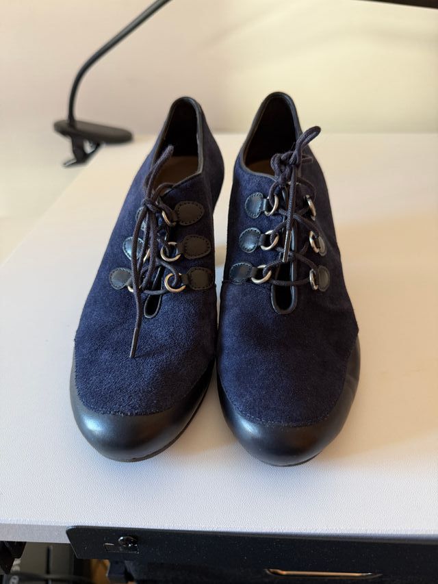 Botines tacón mujer azul marino elegantes