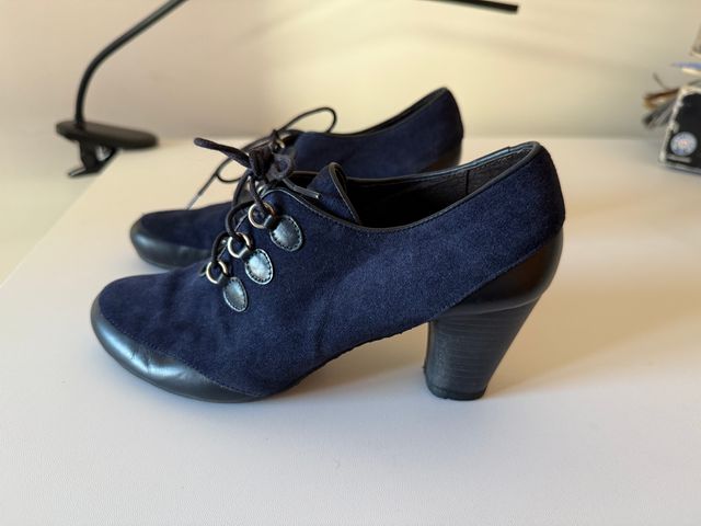 Botines tacón mujer azul marino elegantes