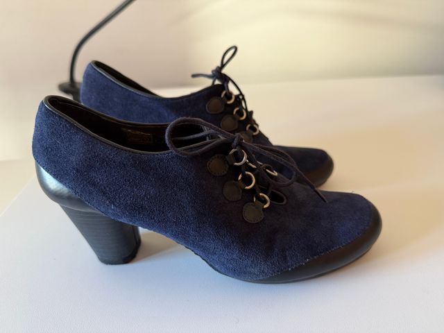 Botines tacón mujer azul marino elegantes