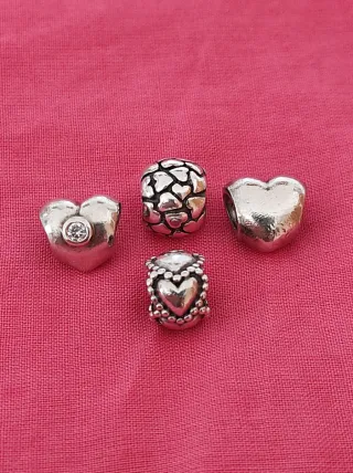 Lote 4 Charms Pandora Corazones Plata
