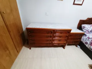 Cómoda y 2 Mesitas de Noche Madera y Mármol