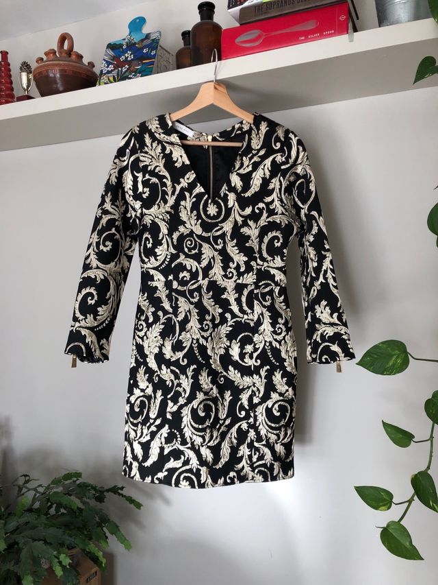 Anine Bing Vestido Negro y Dorado Brocado Talla S