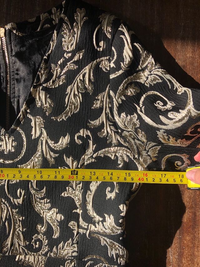Anine Bing Vestido Negro y Dorado Brocado Talla S