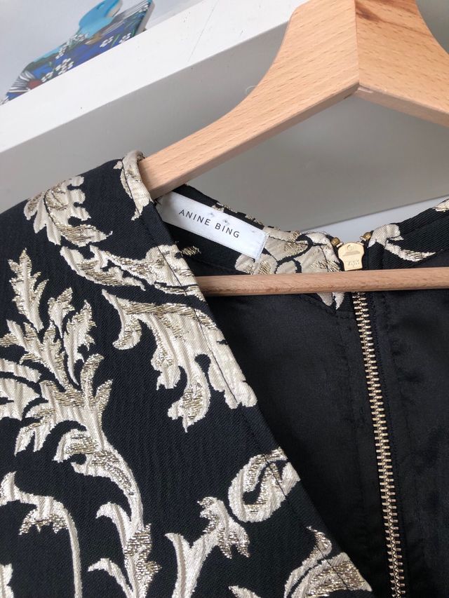 Anine Bing Vestido Negro y Dorado Brocado Talla S
