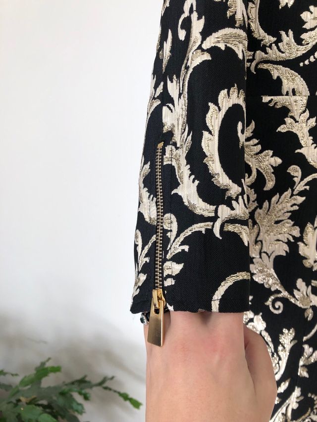 Anine Bing Vestido Negro y Dorado Brocado Talla S