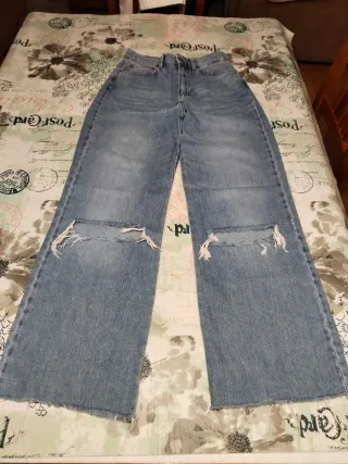 Pantalón vaquero mujer ancho roto