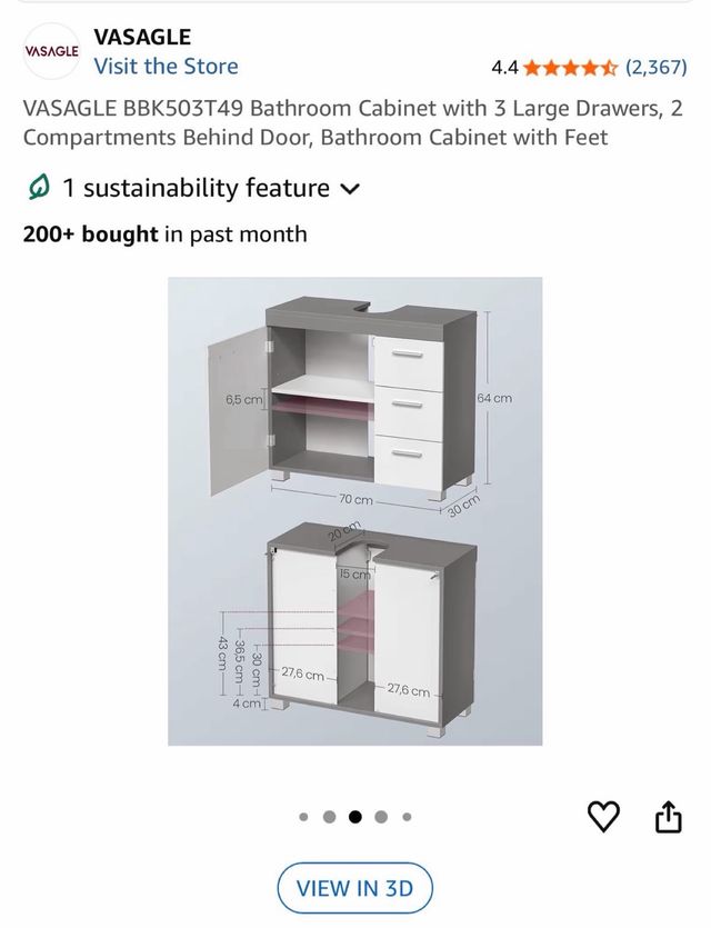 Mueble de baño Vasagle 3 cajones