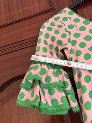 Traje de flamenca lunares rosa y verde