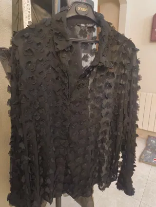 Blusa Zara Negra Transparente Flores