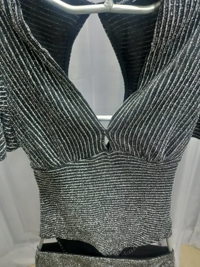 Body fiesta manga acampanada negro y plata