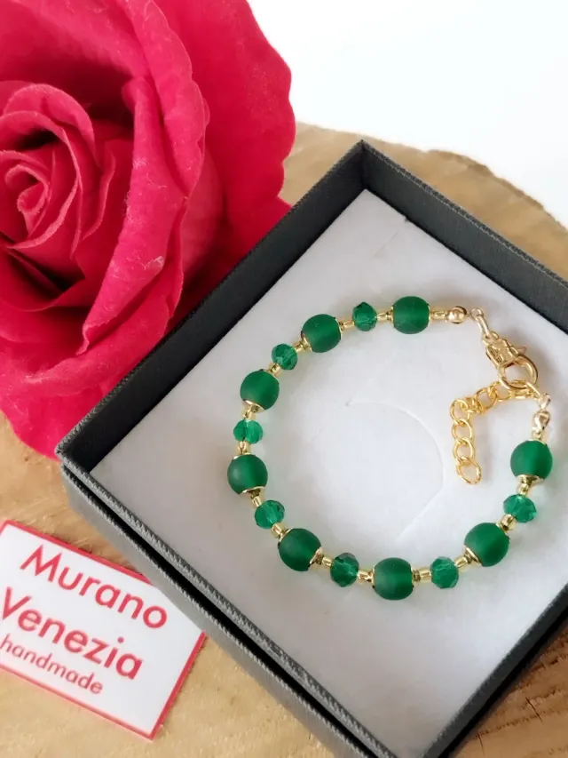 Bracciale Murano Venezia Vetro Verde Oro
