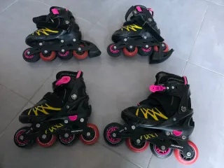 Patines en línea infantiles negros y rosas