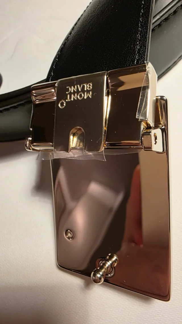 Cinturón Montblanc Hebilla Dorada Cuero Negro