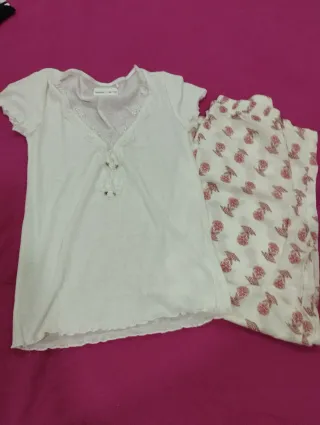 Pijama branco e coral XS algodão e cetim