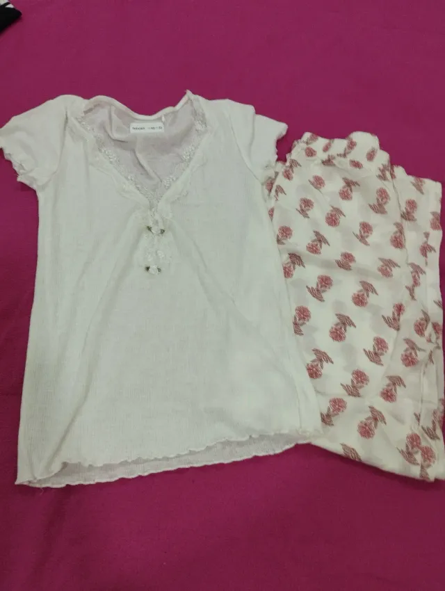 Pijama branco e coral XS algodão e cetim
