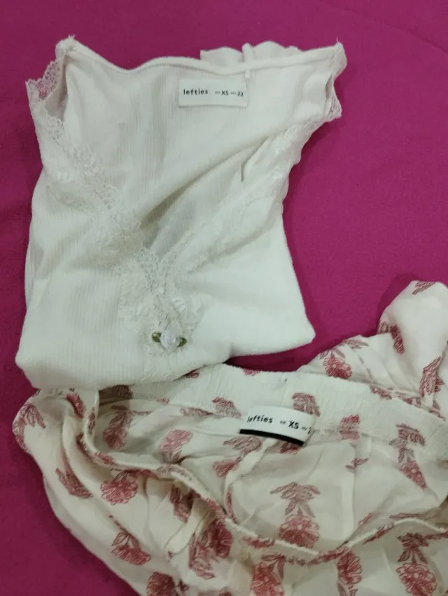 Pijama branco e coral XS algodão e cetim