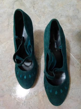 Zapatos de ante verde turquesa de tacón