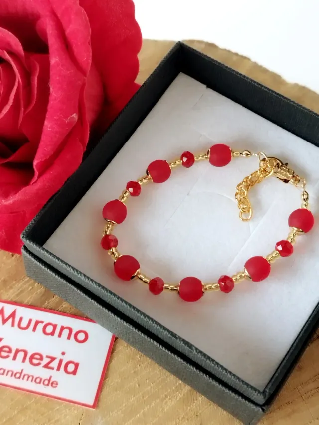 Bracciale Murano Vetro Rosso e Oro