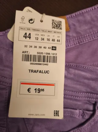 Pantalón Zara Morado Talla 44 Nuevo con Etiqueta