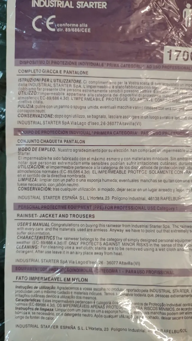 Traje de agua Industrial Starter XL