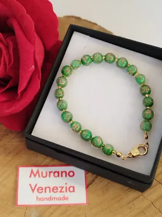 Bracciale Murano Vetro Verde Oro Fatto a Mano
