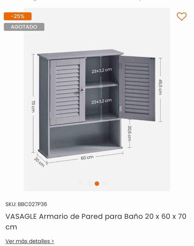 Armario de Pared Baño VASAGLE Gris