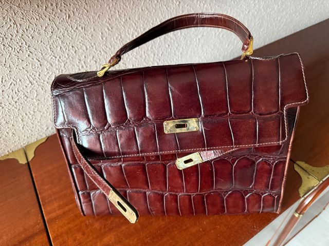 Bolso Piel Cocodrilo Marrón Dorado