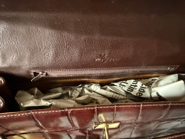 Bolso Piel Cocodrilo Marrón Dorado