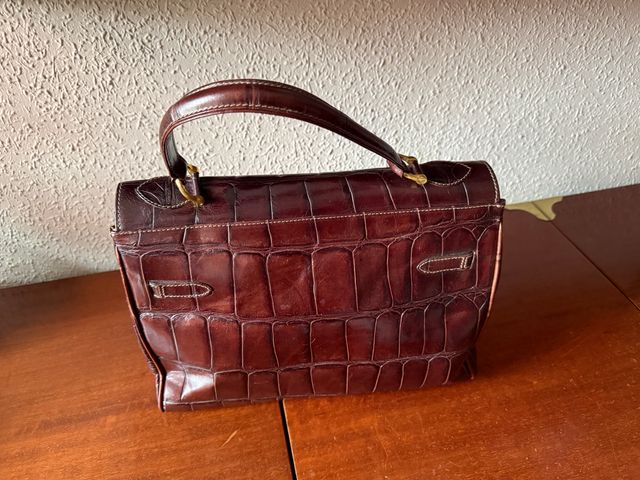 Bolso Piel Cocodrilo Marrón Dorado