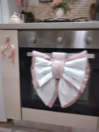 Copriforno fiocco in velluto rosa e bianco