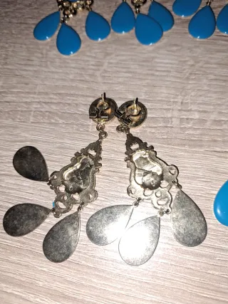 Pendientes Flamenca Azul y Dorado