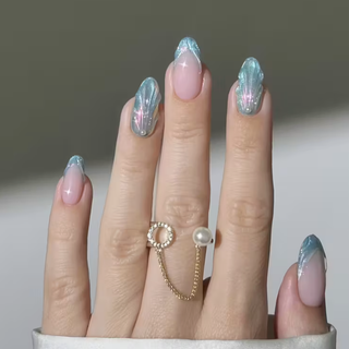 Uñas  (Press-On)Sirena Aurora Azul