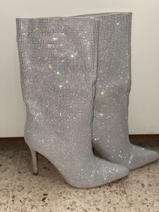 Stivali con brillantini argento
