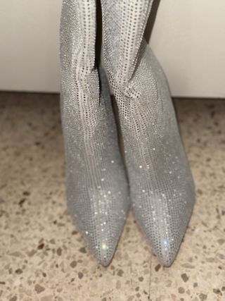 Stivali con brillantini argento