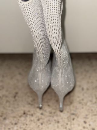 Stivali con brillantini argento