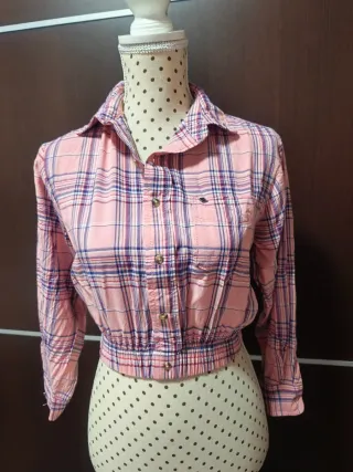 Top corto cuadros rosa