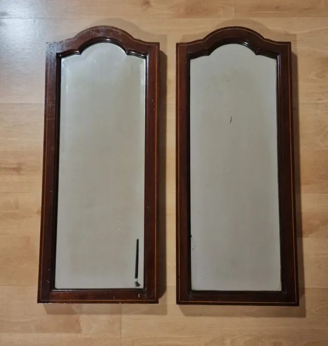 Pareja de Espejos Antiguos Madera y Cristal