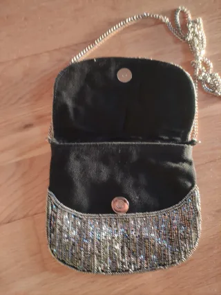 Bolso Sfera Abalorios Negro y Plateado