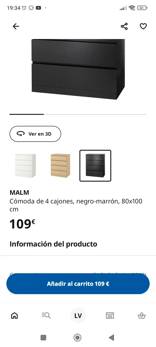 Cómoda Malm Ikea Negra/Marrón en perfecto estado