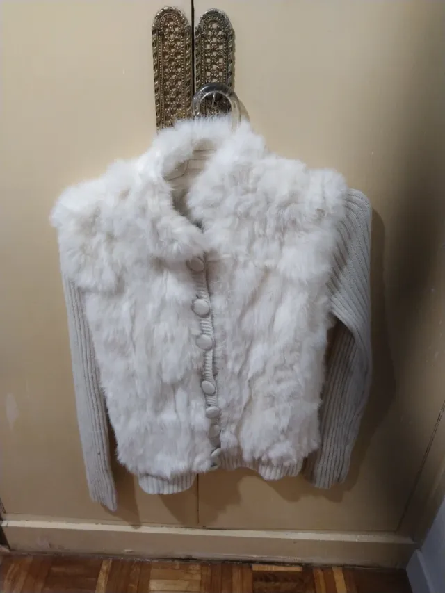 Chaqueta mujer blanco roto/beige con pelo T.40