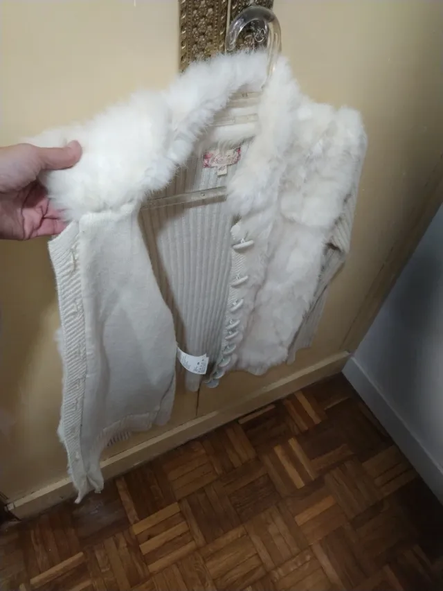 Chaqueta mujer blanco roto/beige con pelo T.40