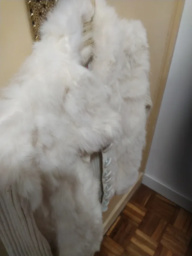 Chaqueta mujer blanco roto/beige con pelo T.40