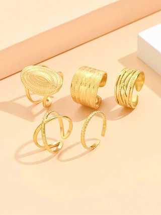 Set 5 Anillos Ajustables Texturizados Oro