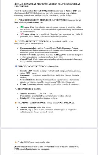 Bicicleta Estática Reebok Negra