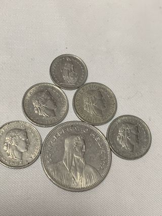 Lote 6 monedas Franco Suizo 20 y 5 Fr