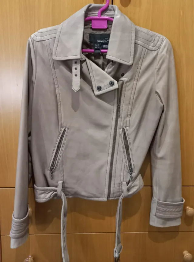 Cazadora Piel Mango marron claro